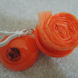 Emergency Rain Poncho Round Orange Ball Storage Case One Size Clip On Keychain